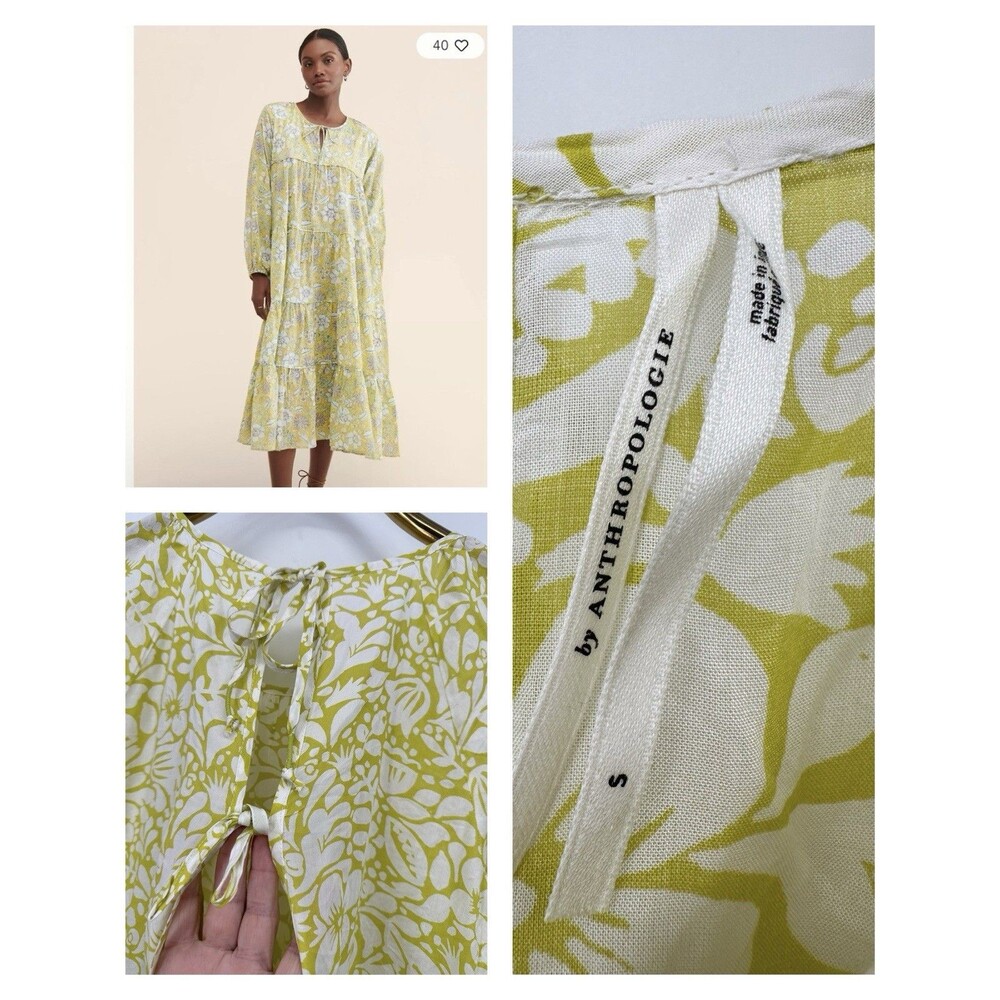 anthropologie dailyโ practice green paisley puff sleeves dress size S